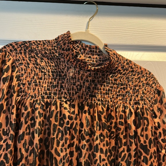 Scotch & Soda Leopard Smocked Blouse Silver Lurex Sparkle XL Top - Picture 5 of 10